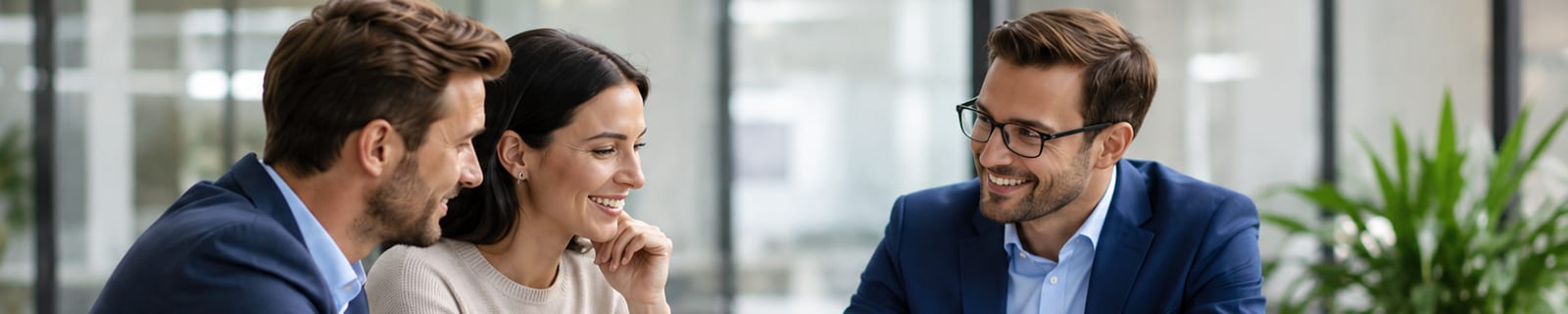 Ein Kreditberater bespricht mit einem Paar dessen Finanzierung.